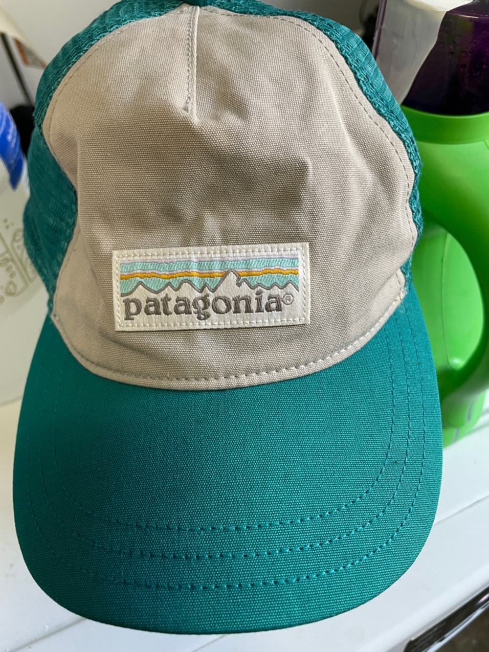 Patagonia Teal and Tan Mesh Trucker Hat